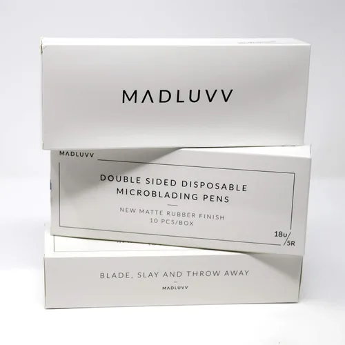 Miniatura 5 de MADLUVV V - Bolígrafo estéril Microblading 2 en 1 para arte profesional de cejas, trazos y sombreado de alta calidad, bolígrafos desechables