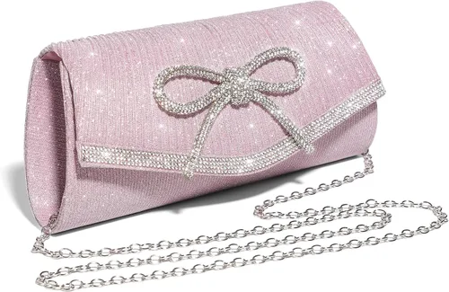 Miniatura 4 de Bolso de mano con lazo brillante para mujer con diamantes de imitación de purpurina para boda, fiesta, graduación, bolsa de noche elegante, caja