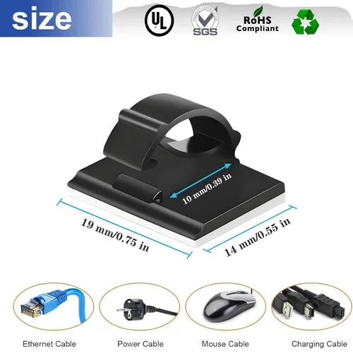Miniatura 2 de Clips adhesivos para cables de gestión de cables, 50 unidades, color negro, adecuado para cables con un diámetro de ≤ 0.236 in en automóviles, casas