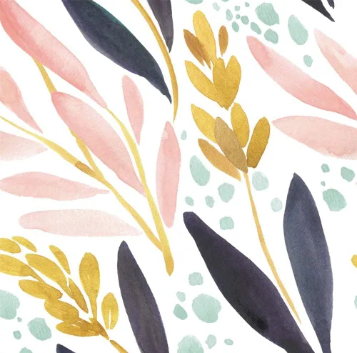 HaokHome - Papel tapiz adhesivo para repisas, vinilo, bosque en acuarela, diseño floral, color blanco, rosa, azul marino y amarillo, removible, 17.7