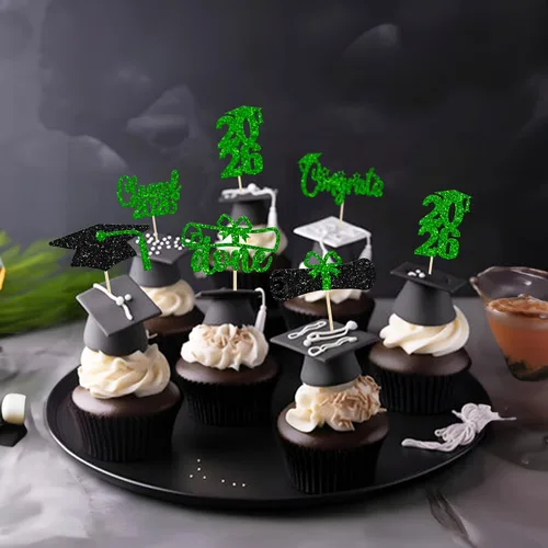 Miniatura 4 de Paquete de 24 adornos para cupcakes de clase 2026 con purpurina 2026 Felicidades Graduación Diploma Done Cupcake Picks 2026 Graduación Temática
