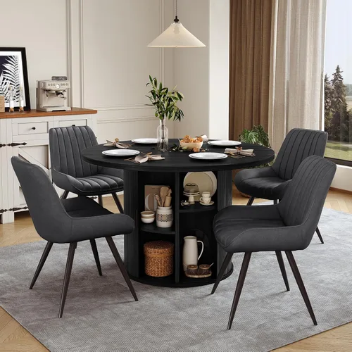 Miniatura 45 de Miereirl Juego de mesa y sillas de comedor moderno redondo, con una mesa de comedor de madera equipada con compartimentos de almacenamiento