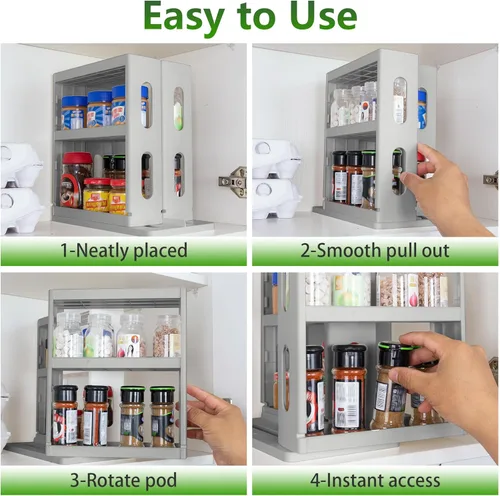 Miniatura 2 de Dutiplus Organizador de especias de 3 niveles, gabinete de almacenamiento giratorio y tirado para encimera de cocina, baño, 10.8 pulgadas de alto x