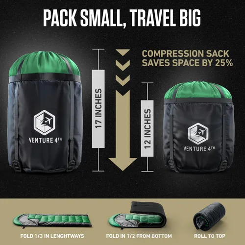 Miniatura 6 de VENTURE 4TH Saco de dormir para mochileros – XXL, tamaños dobles e individuales – Saco de dormir ligero para clima cálido y frío para adultos, niños
