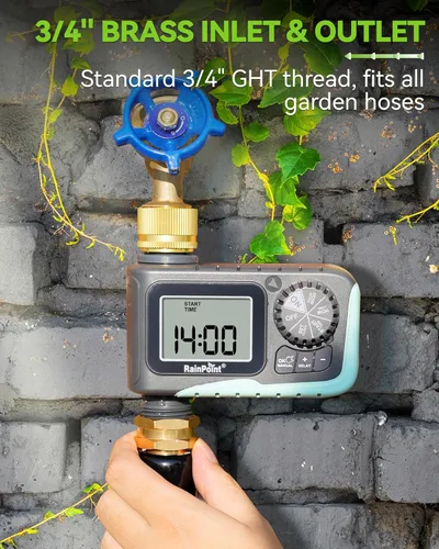 Miniatura 8 de Temporizador de aspersor RAINPOINT con pivote de latón, temporizador de agua programable para manguera de jardín con retardo por lluvia/riego