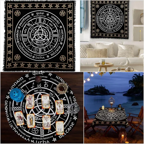 Miniatura 2 de Indian Consigners Tela de altar Rueda pagana Brujería Alter Tarot Spread Top Cloth Wiccan Square Spiritual 18 por 18 Rueda pagana sagrada
