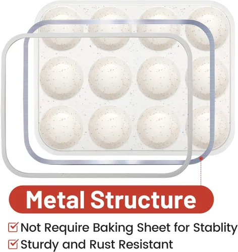 Miniatura 2 de CAKETIME Molde de silicona para magdalenas, marco reforzado de metal, tamaño regular, molde para magdalenas fácil de mover antiadherentes, 12 tazas