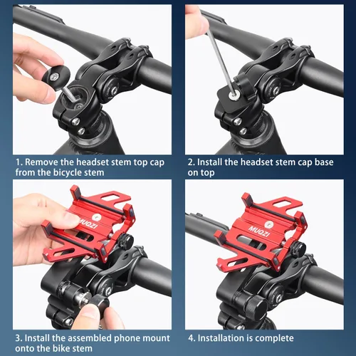 Miniatura 3 de Soporte de Teléfono para Tija de Bicicleta, Soporte de Aluminio para Teléfono Celular de Bicicleta Compatible con Horquilla de 1-1/8" 28.6mm