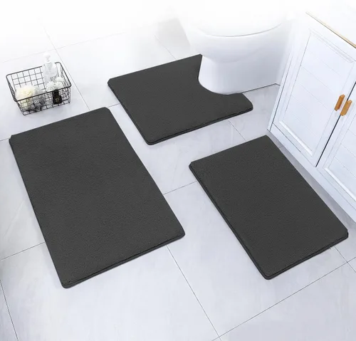 Miniatura 37 de SWEMSTAR Alfombra de baño de espuma viscoelástica con alfombra de inodoro, tapete de baño absorbente de agua para suelo de baño, antideslizante