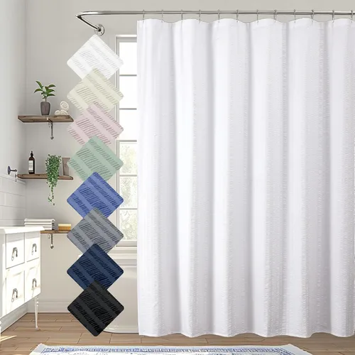Miniatura 13 de Aiyufeng Moga - Cortina de ducha verde salvia, cortinas de ducha texturizadas en relieve 3D para baño, cortina de baño de tela de poliéster de lujo