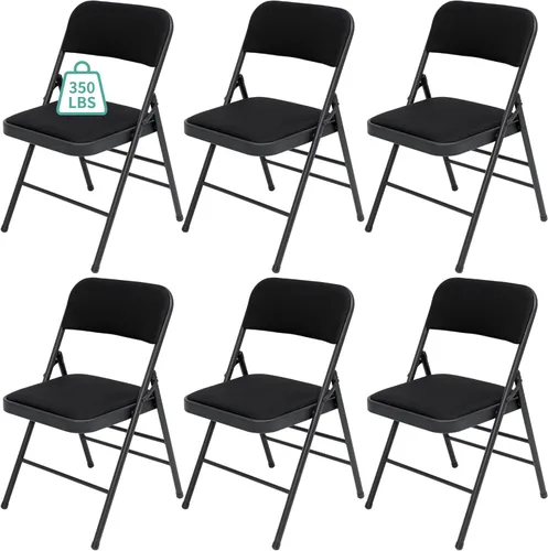 Paquete de 6 sillas plegables con cojín acolchado de tela, juego de sillas de comedor de tela, sillas plegables apilables portátiles para interiores