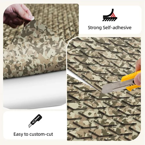 Miniatura 2 de HZshark - Piso de lancha de espuma de etilvinilacetato 94.5"x45"/35"/23" camuflaje para lanchas, autoadhesivo, antideslizante, piso
