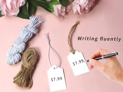 Miniatura 6 de Etiquetas de precio blancas con cuerda, etiquetas de regalo, 200 etiquetas colgantes de 3.5 x 1.8 pulgadas, etiquetas de papel en blanco