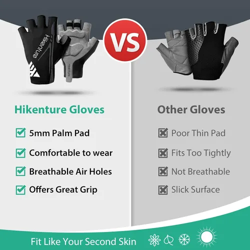 Miniatura 2 de Hikenture Guantes de ciclismo para hombre, guantes de bicicleta, guantes de ciclismo acolchados de 0.197in, guantes de bicicleta de medio dedo