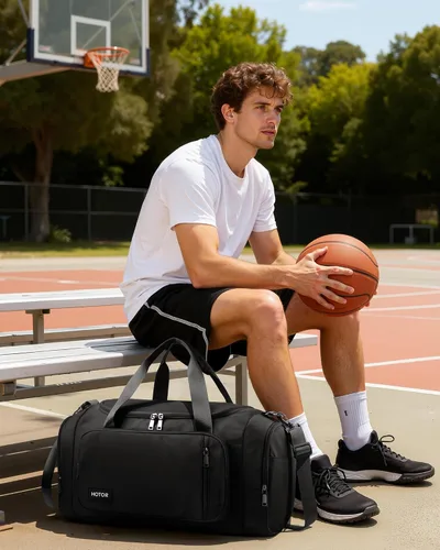 Miniatura 7 de HOTOR Bolsas de gimnasio para hombres y mujeres Bolsa de lona espaciosa con compartimento para zapatos y bolsillo húmedo, bolsa de mano para fin