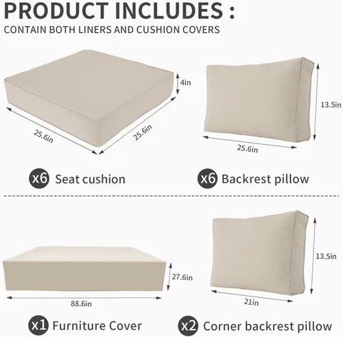 Miniatura 3 de Valita - Cojines de repuesto para muebles de exterior, compatibles con juego de sofá modular de ratán de 6 asientos, 14 piezas de cojines de sofá