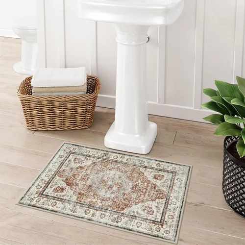 Miniatura 6 de Uphome Tapete de baño color naranja, estilo bohemio y envejecido, tapete de baño pequeño de terciopelo súper acogedor, antideslizante, lavable a