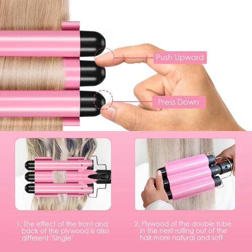 Miniatura 4 de Varita rizadora de 3 barriles de doble voltaje para rizar el cabello, rizadora de triple barril, 0.984 in, turmalina de cerámica