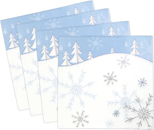 Miniatura 6 de Servilletas de Copo de Nieve, Servilletas Desechables de Papel para Almuerzo Navideño Decoraciones de Fiesta Temática de Nieve Azul, Servilleta