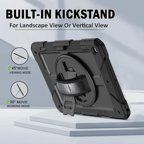 Miniatura 6 de BMOUO Funda para iPad de 9ª/8ª/7ª generación de 10.2", a prueba de golpes con soporte giratorio de 360°, correa de hombro y mano, funda para iPad