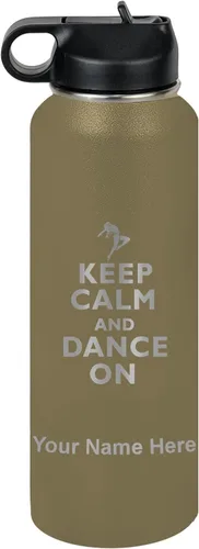 Miniatura 46 de LaserGram Botella de agua personalizada, mantén la calma y baila, acero inoxidable de doble pared aislada al vacío con popote superior, regalo Rosa