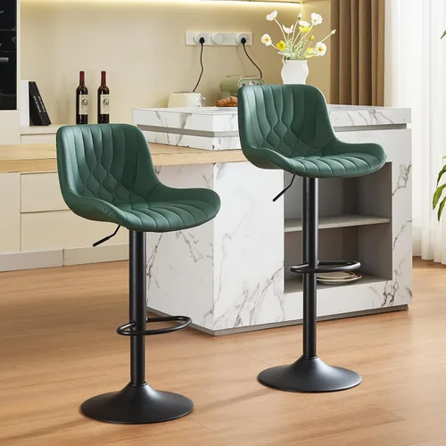Miniatura 7 de Juego de 2 taburetes de bar modernos, taburetes de bar de cocina giratorios ajustables con respaldo, asientos acolchados de piel sintética, sillas