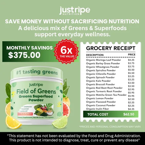 Miniatura 4 de Field of Greens - Superalimento en polvo con espirulina orgánica, clorella, polvo de raíz de remolacha, probiótico Bacillus Coagulans, una mezcla a