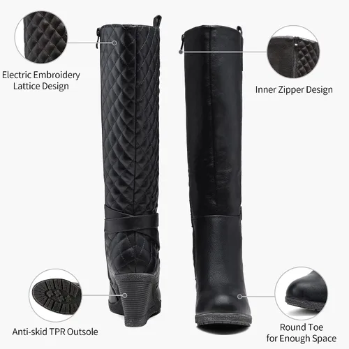 Miniatura 4 de Vepose Botas altas hasta la rodilla para mujer 9652 Botas de cuña con cremallera lateral