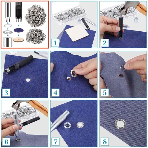 Miniatura 5 de Kit de herramientas de ojales con 605 piezas, ojales y arandelas de 1/2 pulgada en oro, plata, negro, dos juegos de herramientas de instalación