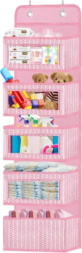 Miniatura 9 de Organizador para colgar sobre la puerta con 5 compartimentos grandes, accesorio de almacenamiento para colgar de pared o despensa; el frontal
