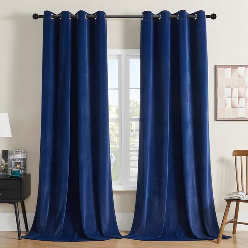 Miniatura 18 de Joydeco Cortinas de terciopelo negro de 63 pulgadas de largo, 2 paneles, cortinas opacas de lujo con bolsillo para barra, cortinas de ventana