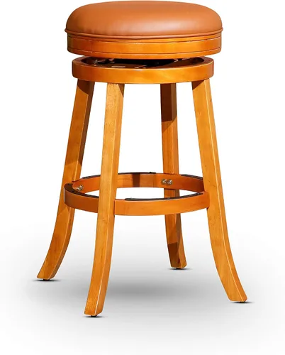 Miniatura 11 de DTY Indoor Living Creede - Taburetes de altura de mostrador de 26 pulgadas, giratorios sin espalda, acabado cereza con asiento de cuero de hueso