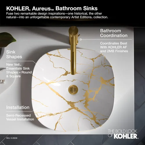 Miniatura 6 de KOHLER K-28039-AUR-0 ARTIST EDITIONS Aureus - Lavabo de baño semiempotrado, sin desbordamiento, redondo, 16-3/4 pulgadas, color blanco