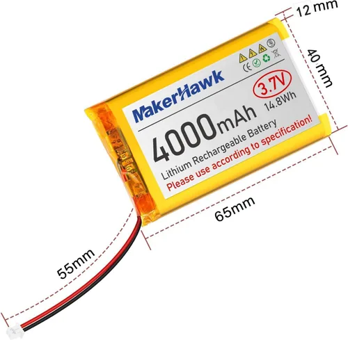 Miniatura 7 de MakerHawk Batería LiPo de 3.7 V 4000 mAh recargable 1S 124065 Batería de polímero de litio con placa de protección cinta de goma aislada, enchufe