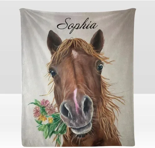 Miniatura 6 de Manta personalizada con texto en inglés «Just a Girl Loves Hors», manta de forro polar suave con nombre para regalos, sofá cama (50 x 60 pulgadas)