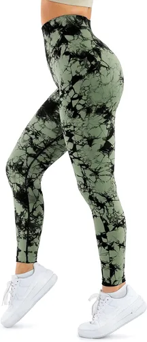 Miniatura 4 de A AGROSTE Leggings con levantamiento de glúteos para mujer, cintura alta, para entrenamiento, gimnasio, yoga, teñido anudado, sin costuras, mallas