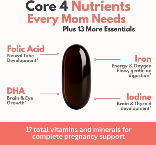 Miniatura 3 de MaternaVit 1 al día Vitaminas prenatales para mujeres 2 mes: ácido fólico, aceite de pescado Omega 3 DHA/EPA, vitamina D3, B6, Vitmain B12, C, E