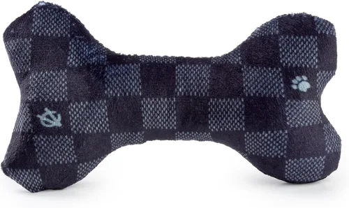 Miniatura 2 de Haute Diggity Dog Black Checker Chewy Vuiton Bone, Juguetes de Peluche de Diseñador para Perros con Chirriador Interactivo, Estimulante Hueso