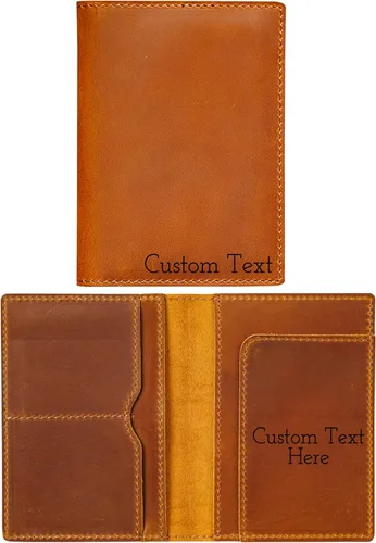 Miniatura 22 de HIFA Funda de cuero para pasaporte, funda para pasaporte hecha a mano con ranura para tarjetas y boletos, piel auténtica, diseño elegante, fácil
