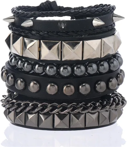 Juego de 4 pulseras punk góticas de piel sintética con remaches y tachuelas de rock, para hombres y mujeres, hip hop, unisex, regalo de joyería