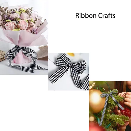 Miniatura 6 de Paquete de 2 cintas a cuadros blancos y negros de 5/8 pulgadas + cinta de cuadros de búfalo rojo y blanco, 50 yardas para decoración de fiestas