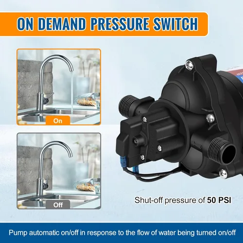 Miniatura 4 de YOUNGTREE Bomba de presión de diafragma de agua industrial de 110V 4.0GPM 50PSI Bomba eléctrica de transferencia de agua para RV bajo demanda de 110