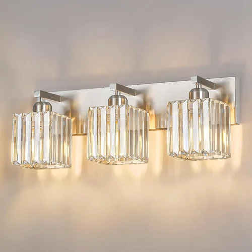 Miniatura 59 de Lámpara de tocador moderna de 2 luces de níquel cepillado, lámpara de tocador de cristal, luz de pared de baño, accesorios de iluminación de baño