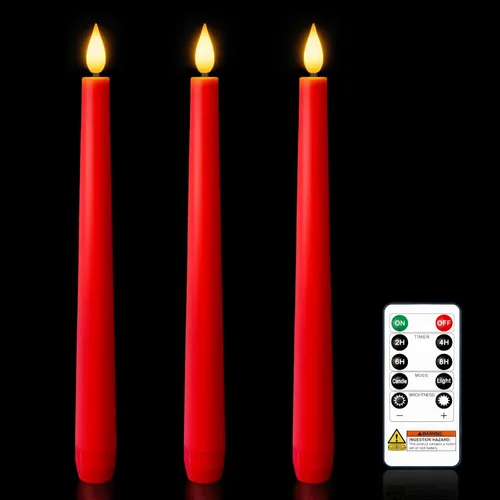 Miniatura 12 de Homemory 3 velas cónicas cerosas sin llama con control remoto, candelabros LED sin llama, velas altas clásicas, velas cónicas parpadeantes que