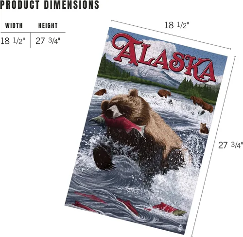 Miniatura 6 de Lantern Press Rompecabezas de 1000 piezas, pescado de salmón de oso grizzly, Alaska