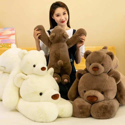 Miniatura 2 de SNOWOLF Animales de peluche de oso con peso, Almohada de peluche de oso marrón de 23.6", Juguetes de peluche súper lindos kawaii, Regalos