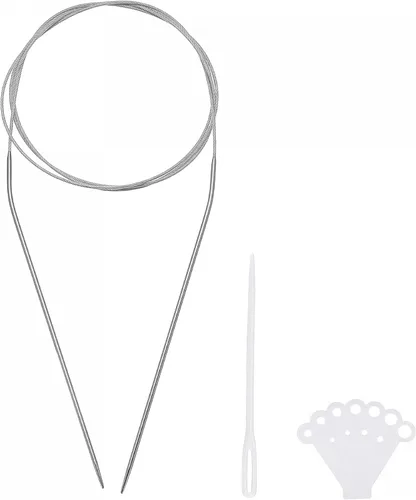 Miniatura 6 de uxcell Kit de agujas de tejer circulares, 47.24 pulgadas de largo, 0.071 in de diámetro, aguja de suéter redonda de acero inoxidable para proyectos