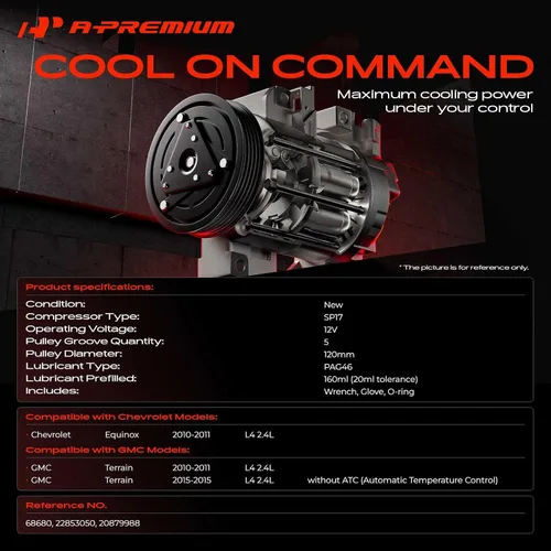 Miniatura 2 de A-Premium Compresor de A/C con embrague, compatible con Chevrolet Equinox 2010-2011, GMC Terrain 2010-2011 y 2015 (2.4L) con estilo SP17