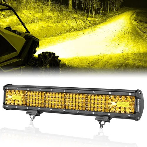 Miniatura 11 de Barra de luz LED amarilla, Offroadtown de 15" 224W, cuatro filas, combo de foco y reflector, luz LED de conducción para trabajo, luces amarillas