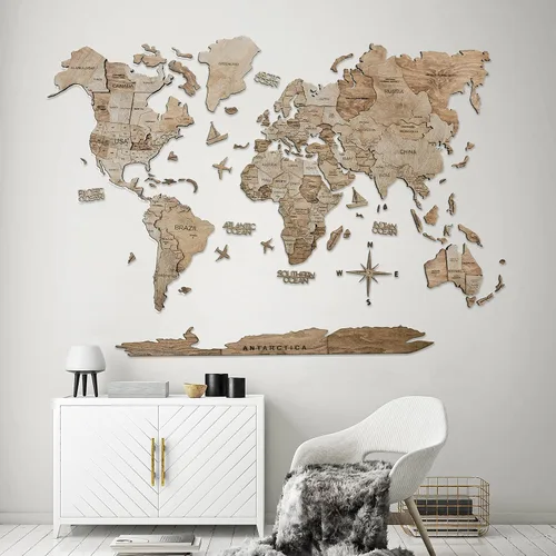 Miniatura 2 de Arte de pared de madera 3D hecho a mano con mapa del mundo en relieve, decoración de pared grande, rastrea tus viajes por el mundo - Especial